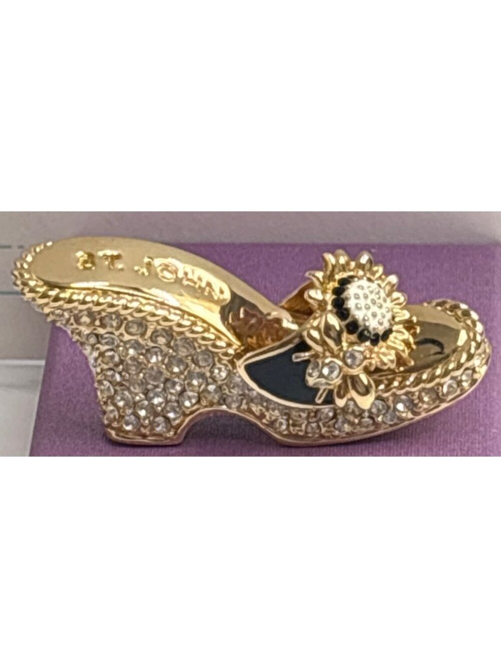 Vintage St John Crystal Enamel High Heel Sunflower Shoe Brooch | Grad Gift